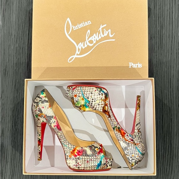 “Christian Louboutin” Python Multi Color Platform Pumps - Picture 2 of 4